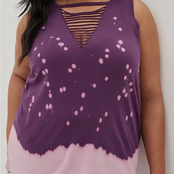 Torrid Cotton Slim Fit Purple Pink Tie Dye Slasher Tank Women Plus Size 2 - Picture 6 of 10